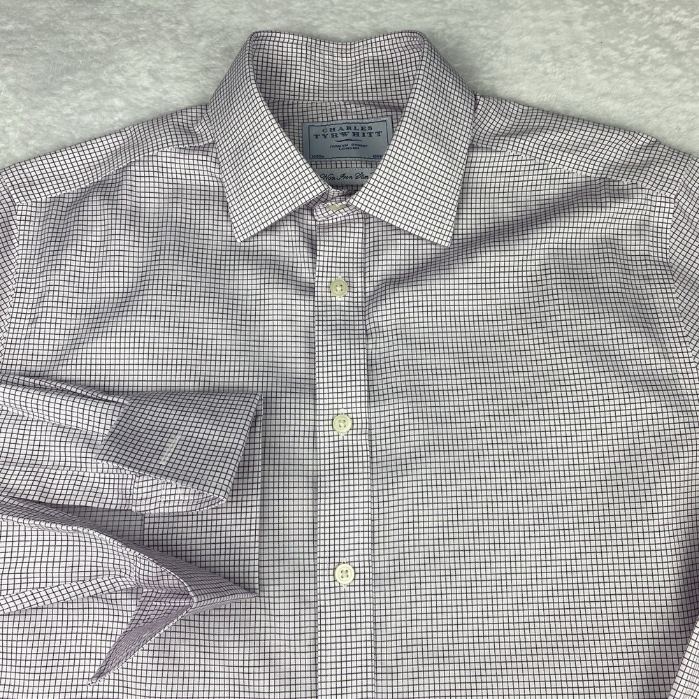 Charles Tyrwhitt Dress Shirt Mens 16-33 Burgundy Checks Slim Fit French Cuffs